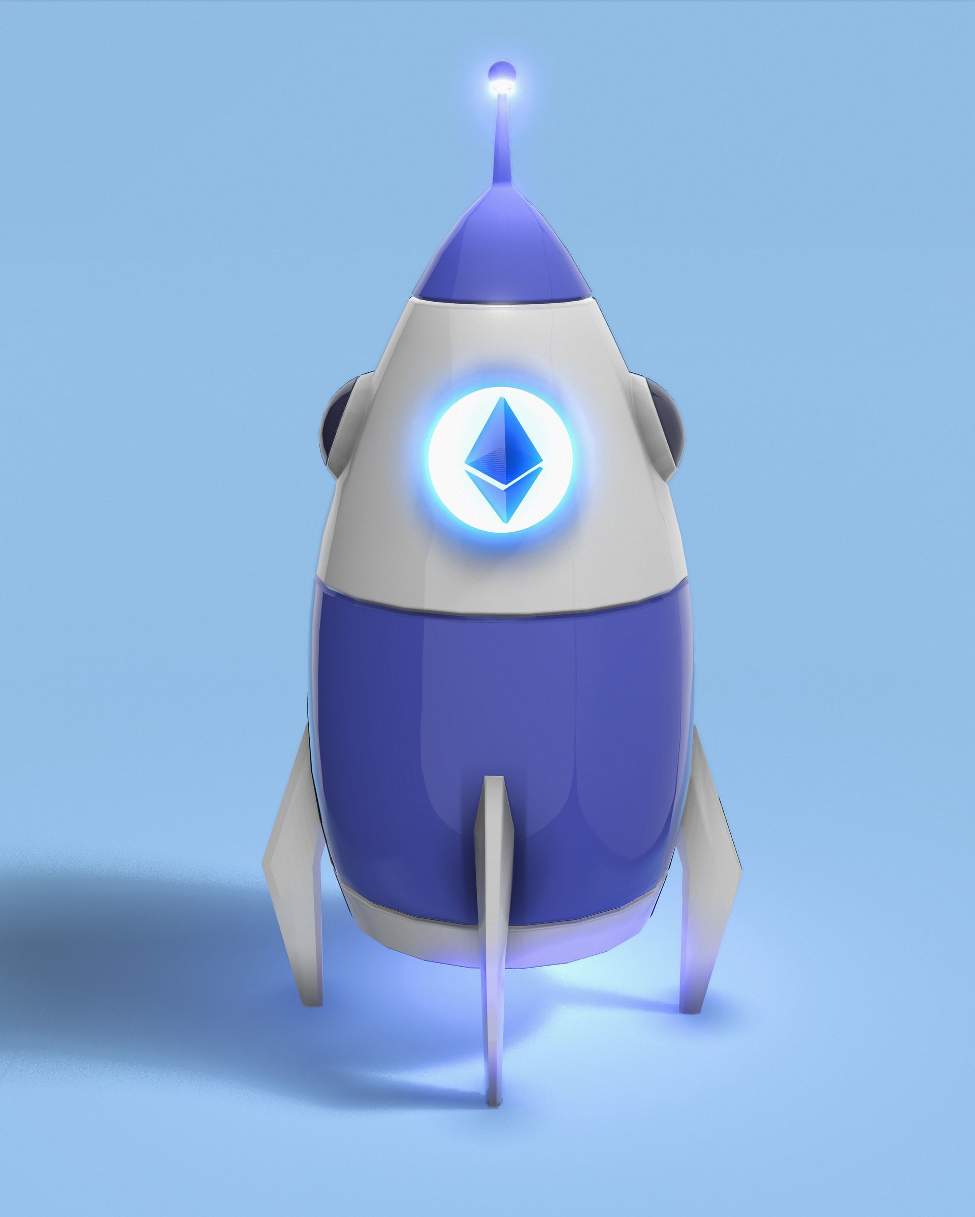 Purple Ethereum rocket ship.